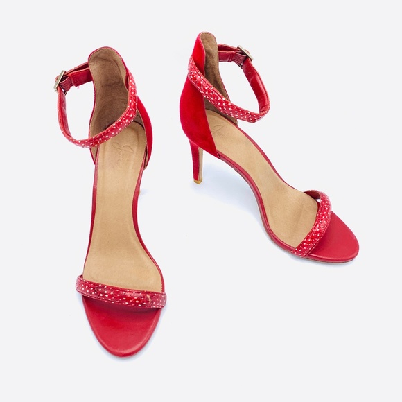Joie Shoes - Joie Red/White Dotted Red Suede Sandal Heels